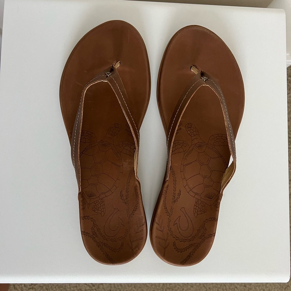 Olukai Women’s Honu Leather Beach Sandals size US 10